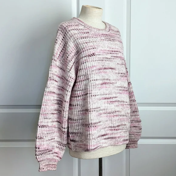 Splendid Sweater Wool Blend Chunky Knit Space Dye Oversized Black Cherry M NWT - Picture 4 of 10